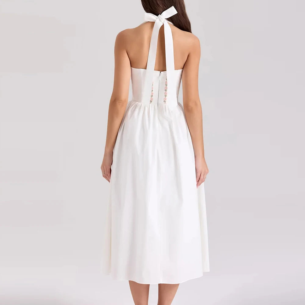 Spliced Lace Up Square Neck Sleeveless High Waist Temperament Slimming Dress