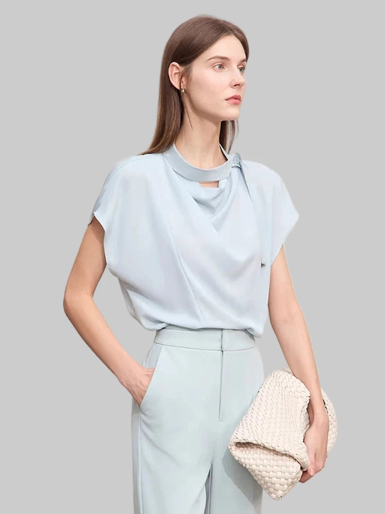 Women’s Loose Chiffon Blouse with Tie Neck