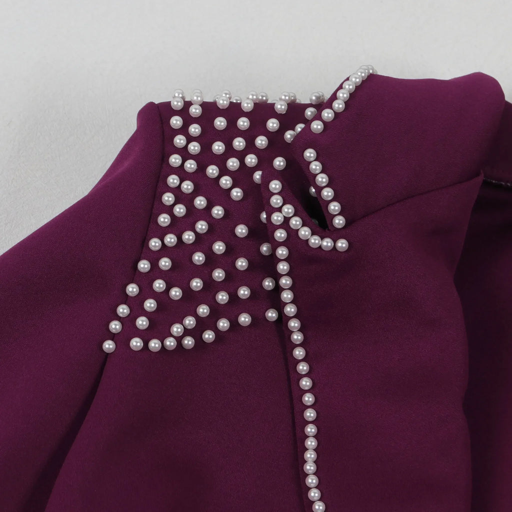 Women's Pearl Splicing Long Sleeve Blazer and Wide Leg Pants Suit
