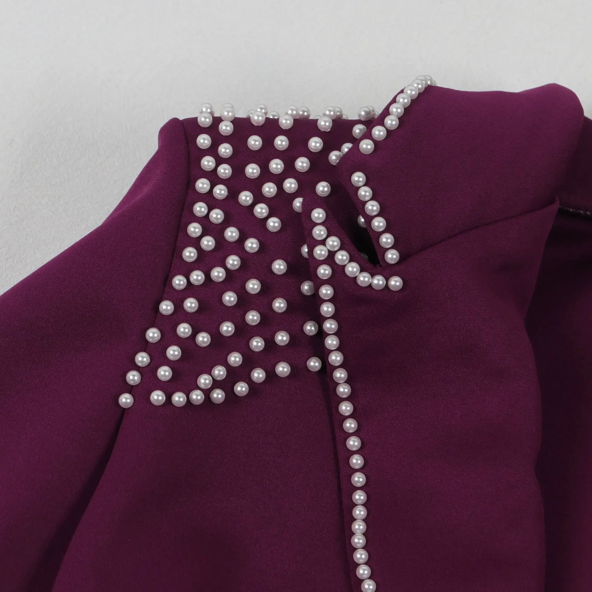 Women's Pearl Splicing Long Sleeve Blazer and Wide Leg Pants Suit