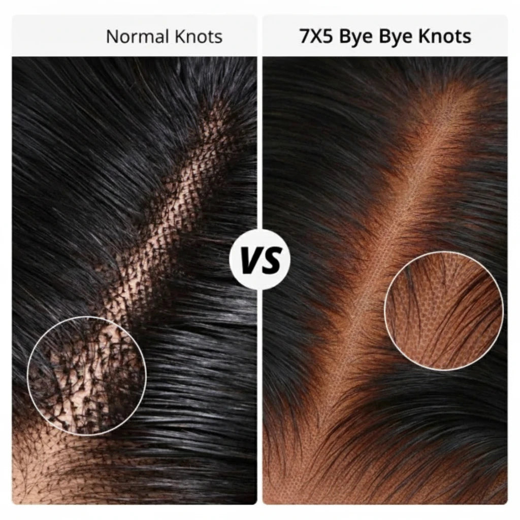 Lace 7x5 Bye-Bye Knots Brown Highlights Water Wave Human Hair Ready To Wear Wig