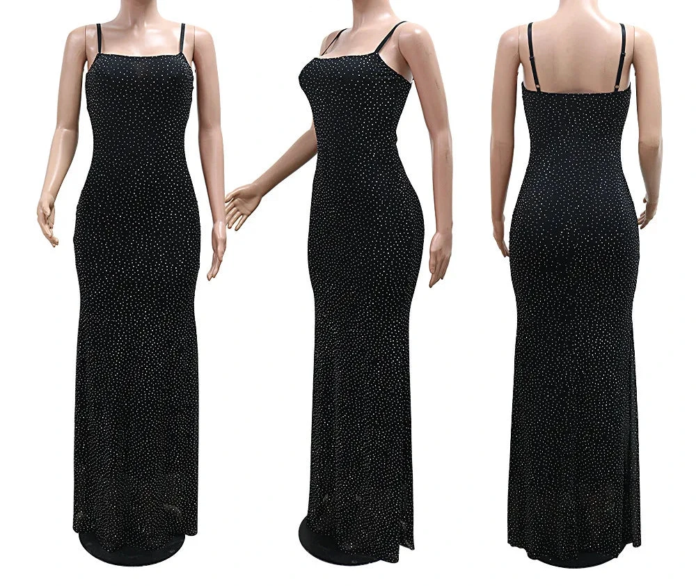 Women’s Rhinestones Strap Bodycon Maxi Dress