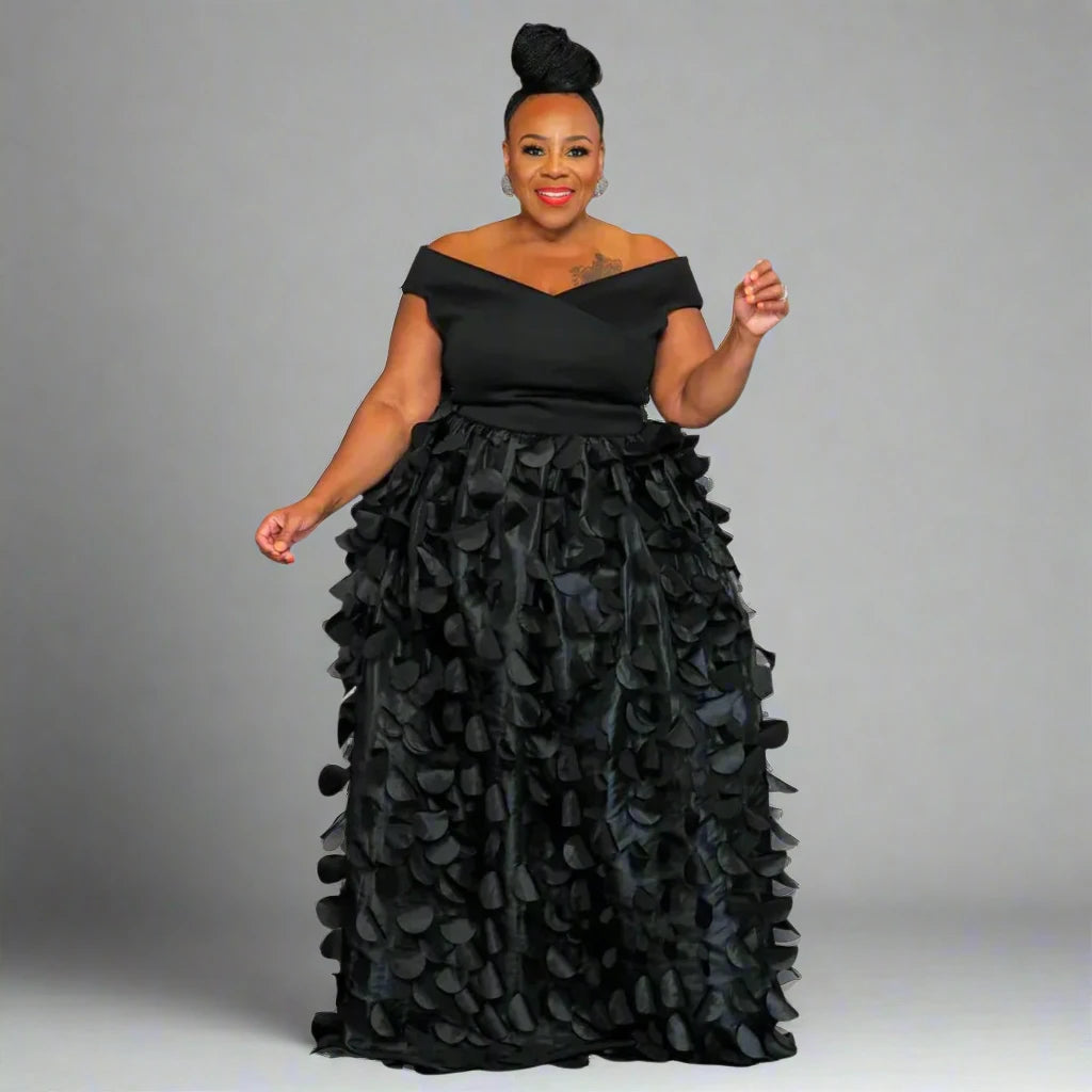 Plus Size Women’s Short Sleeve Slash Neck Big Swing Loose Smock Maxi Dress