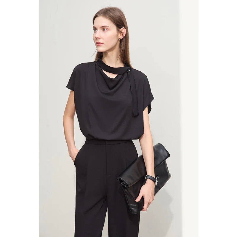 Women’s Loose Chiffon Blouse with Tie Neck