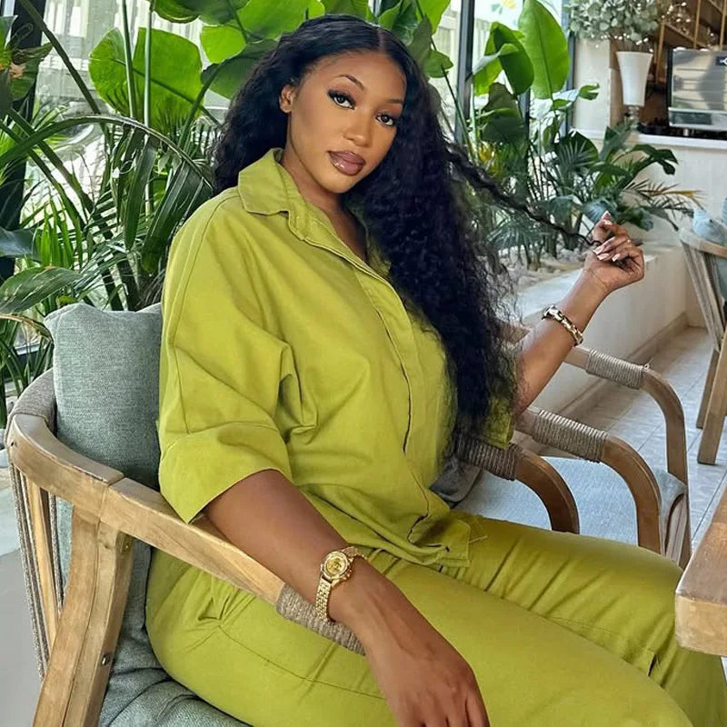 Women's Three Quarter Sleeve Blouse and Flare Pants Set