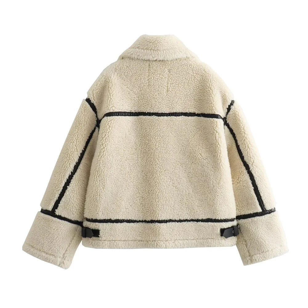 Artificial Fur Effect Motorcycle Jacket Coat