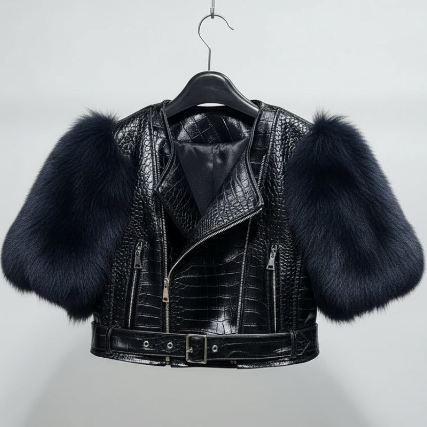 Motorcycle Crocodile Textured, Sheepskin Leather Jacket