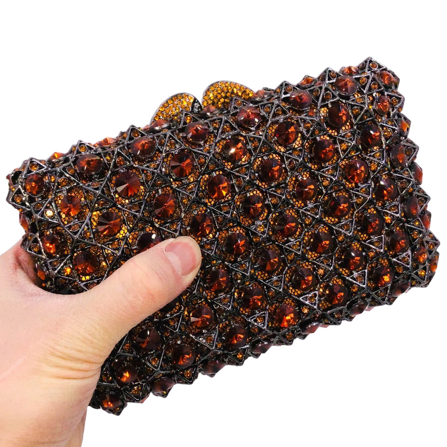 Hard Plaid Brown Crystal Clutch for Women
