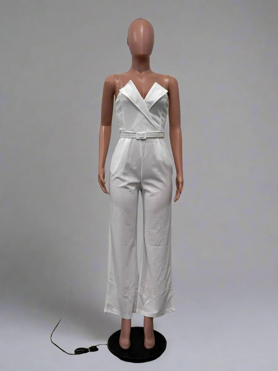 Women’s Wide Leg Strapless V-neck Sleeveless Jumpsuit