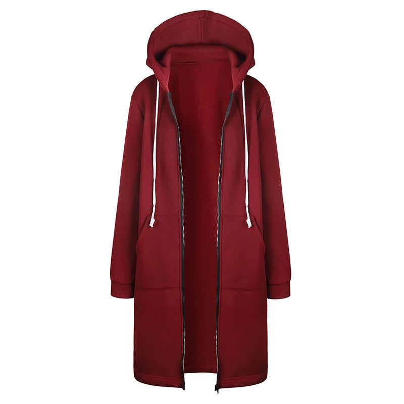 Long Hoodie Sweatshirt Coat Zip Up