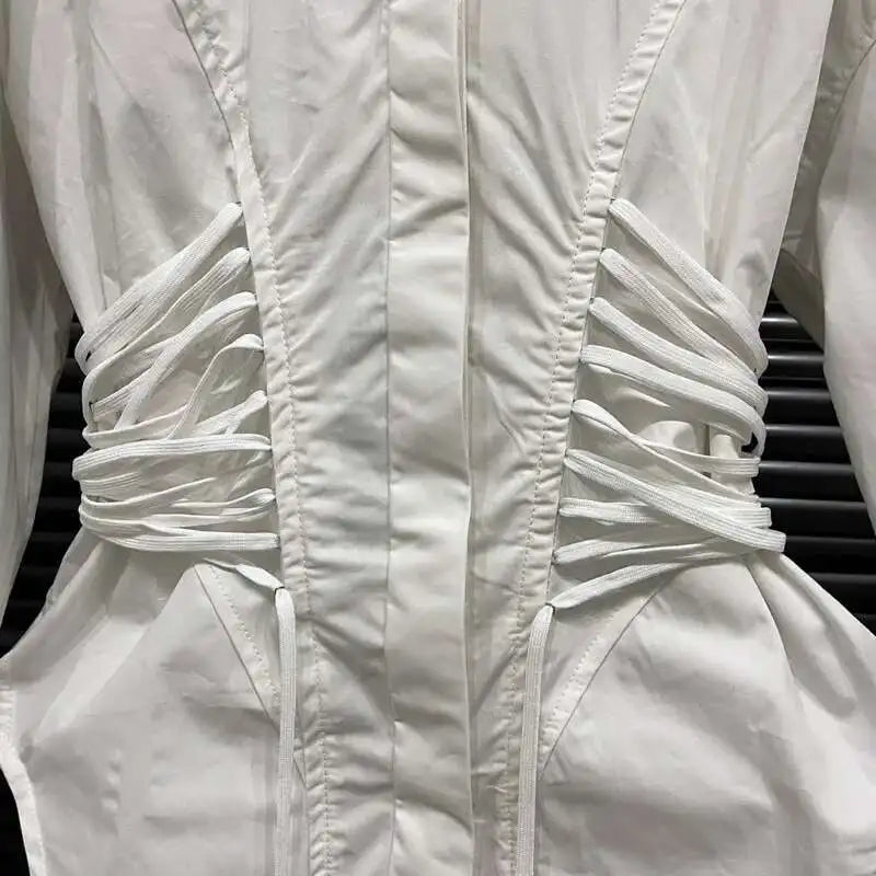 Women's Multiple Drawstrings Lapel Long Sleeves Blouse