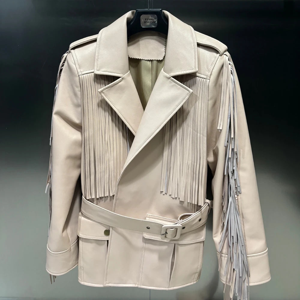 Women's Leather Jacket with Fringes
