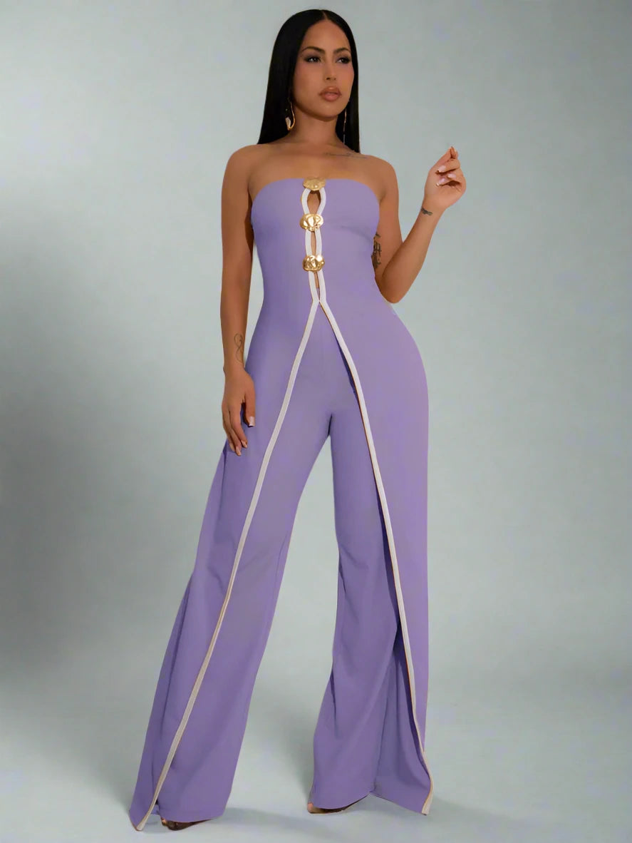 Women’s Wide Leg Strapless Sleeveless Hollow-Out Jumpsuit