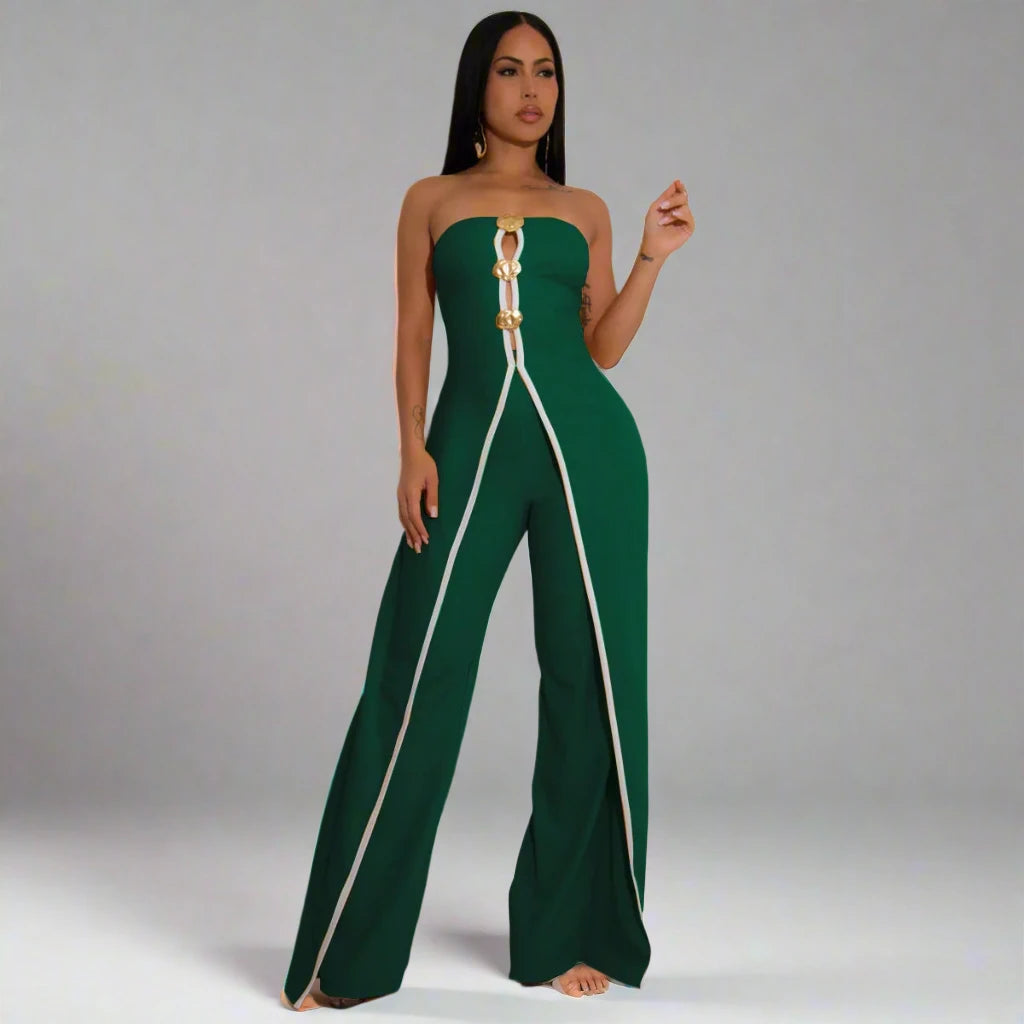 Women’s Wide Leg Strapless Sleeveless Hollow-Out Jumpsuit