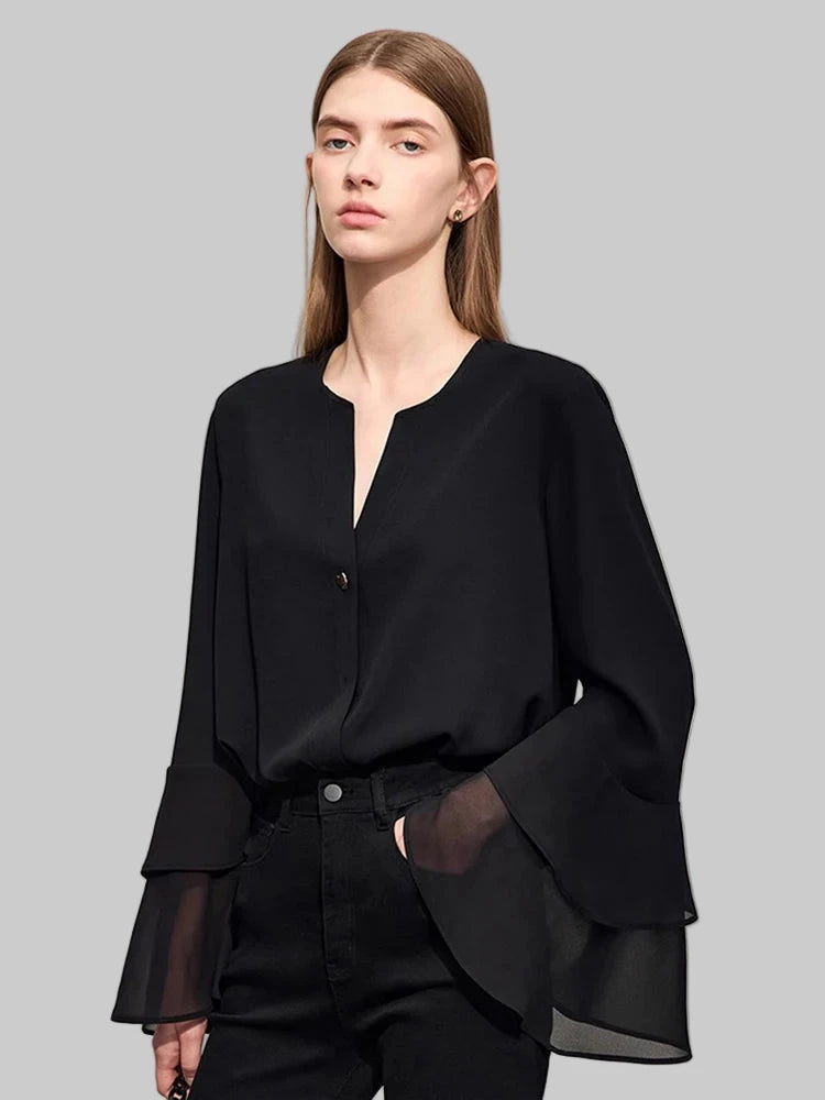 Women's Chiffon V-neck Double-layer Butterfly Sleeve Retro Blouse