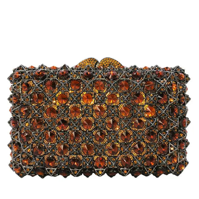 Hard Plaid Brown Crystal Clutch for Women