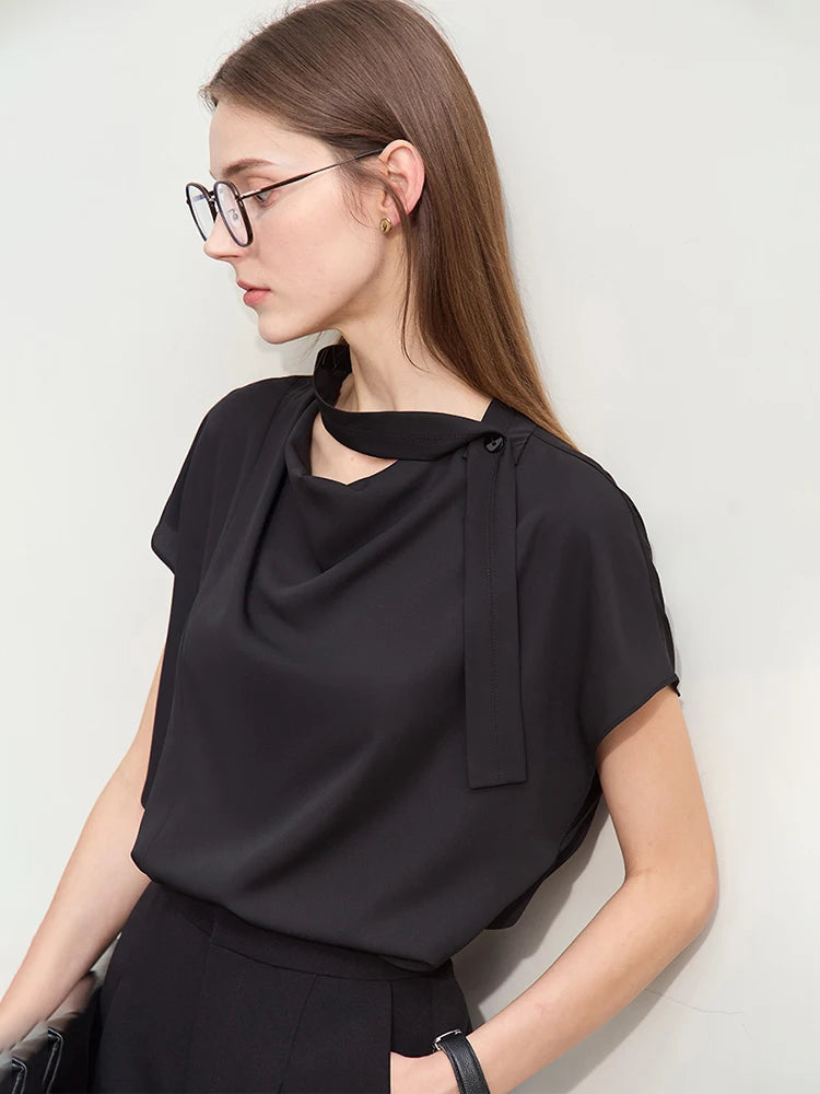 Women’s Loose Chiffon Blouse with Tie Neck