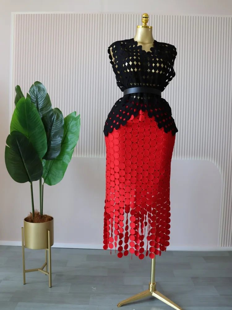 Women’s Cutout O-neck Top and Bodycon Maxi Long Skirt Set