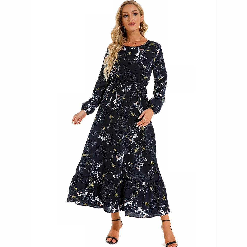 Bohemian  Chiffon Casual Long-Sleeve High Waist Maxi Dress