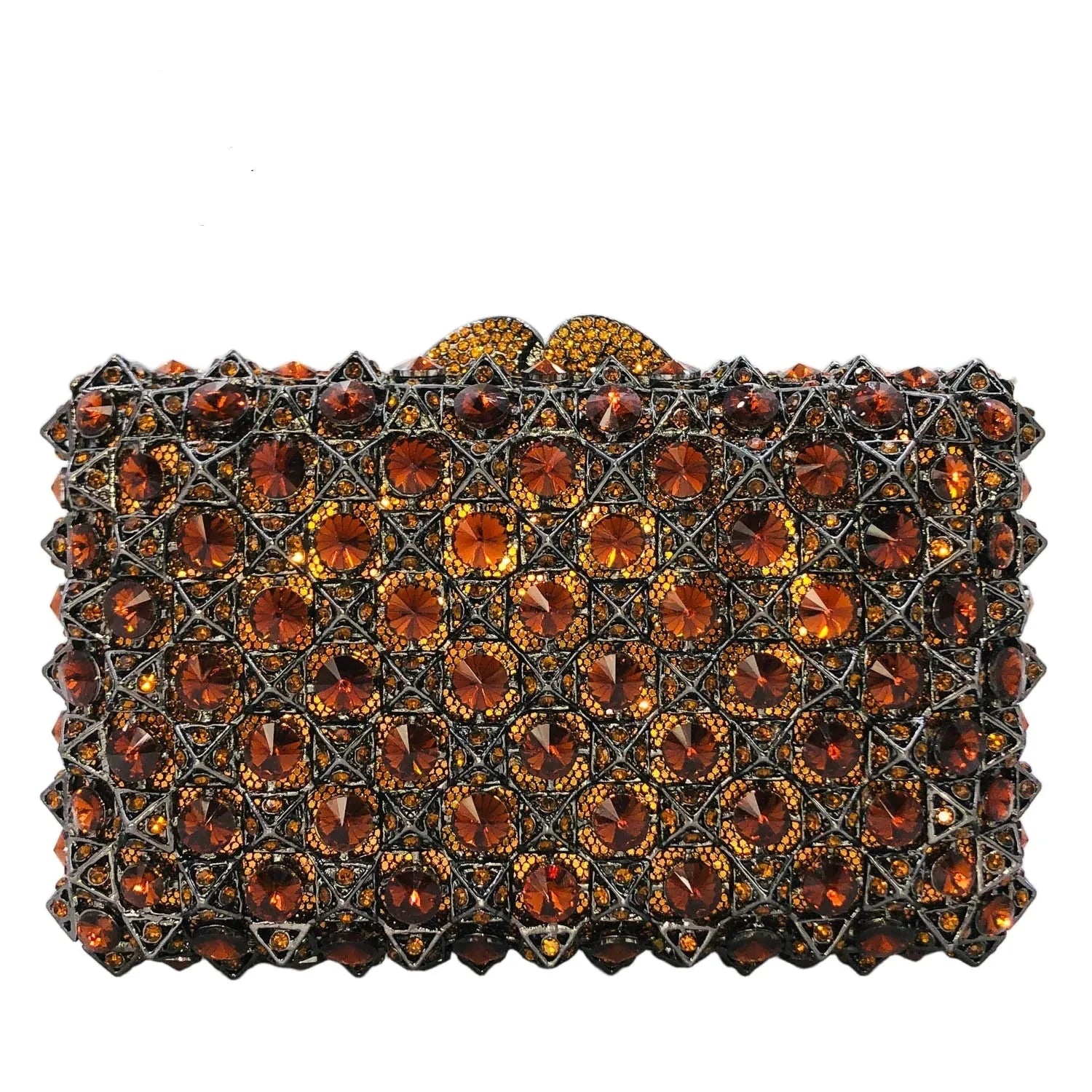 Hard Plaid Brown Crystal Clutch for Women