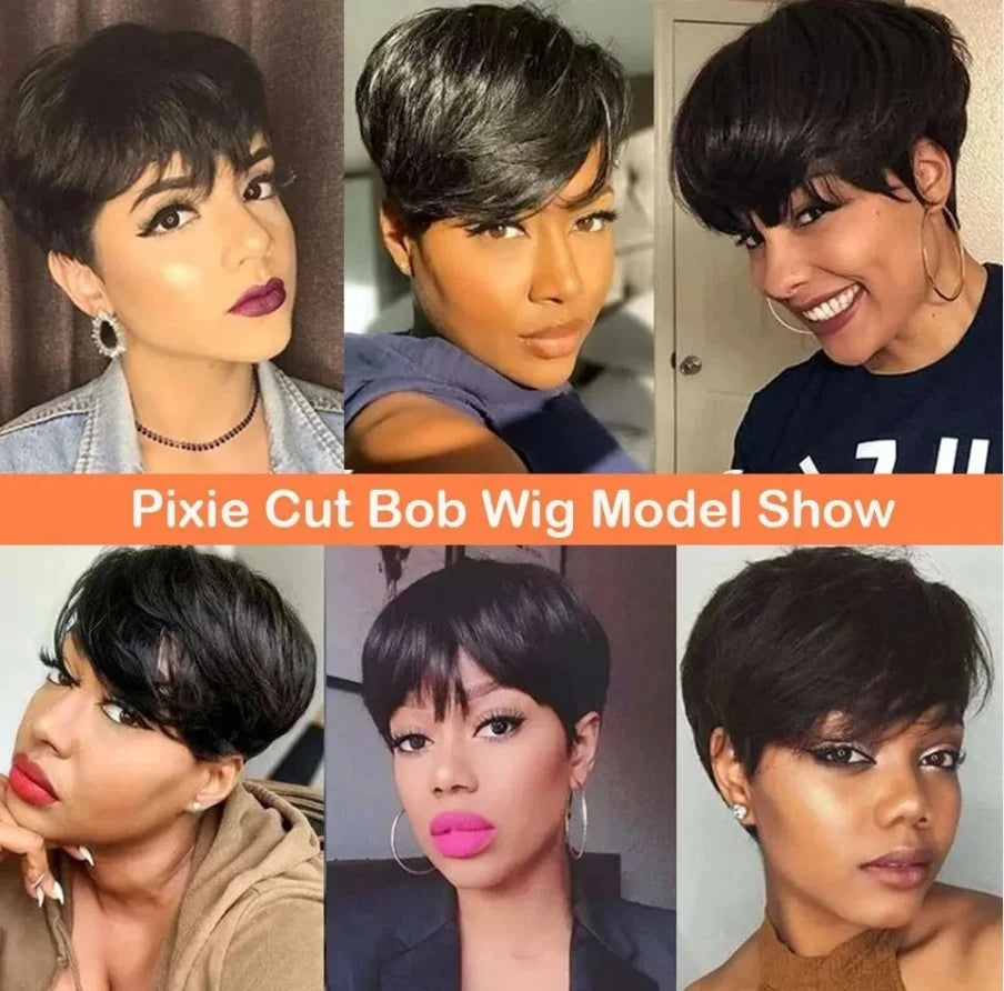 Pixie Cut Full Human Short Bob No Lace Brazilian Remy Hair Wig