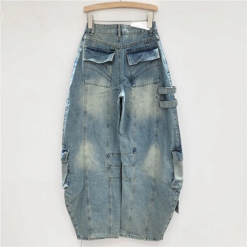 Women's Jeans High Waist Cargo Wide Leg Denim Pants