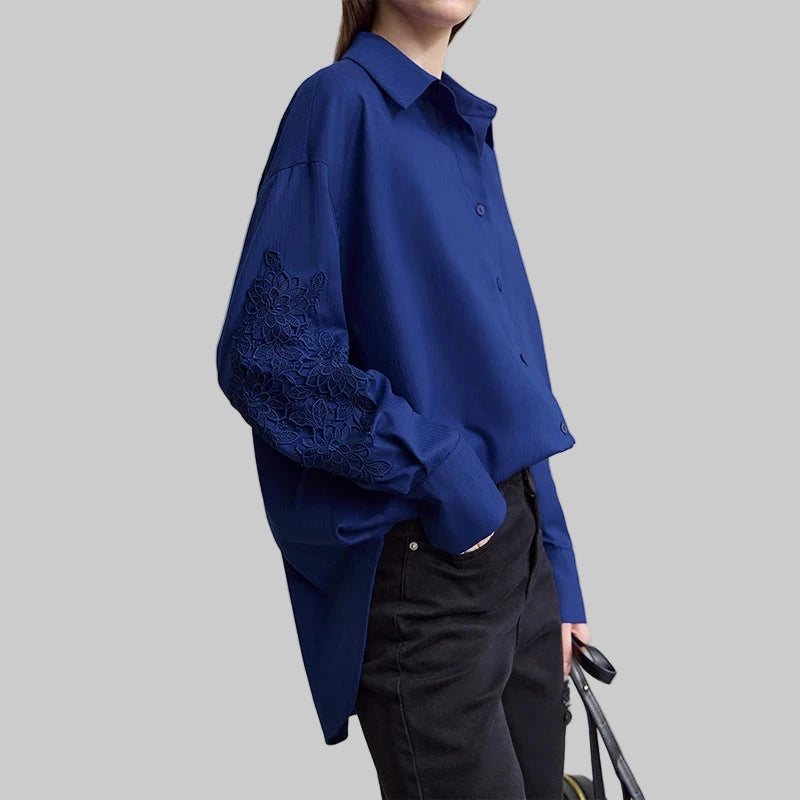 Women’s Turn-down Collar Drop Women Sleeves Loose Blouse