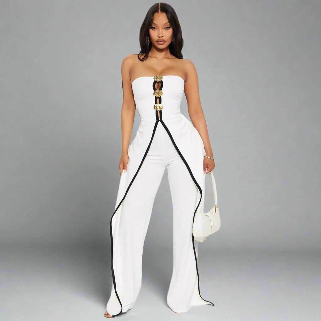 Women’s Wide Leg Strapless Sleeveless Hollow-Out Jumpsuit