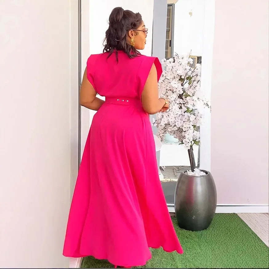 Women's  OL Sleeveless Shirt & Cargo Split Maxi Skirt Set