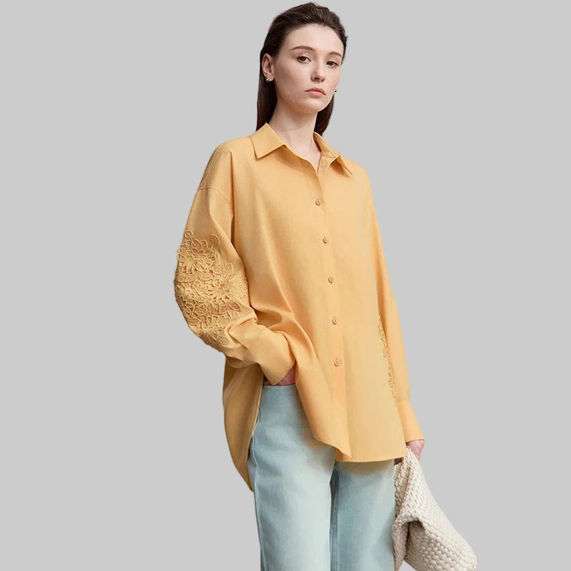 Women’s Turn-down Collar Drop Women Sleeves Loose Blouse