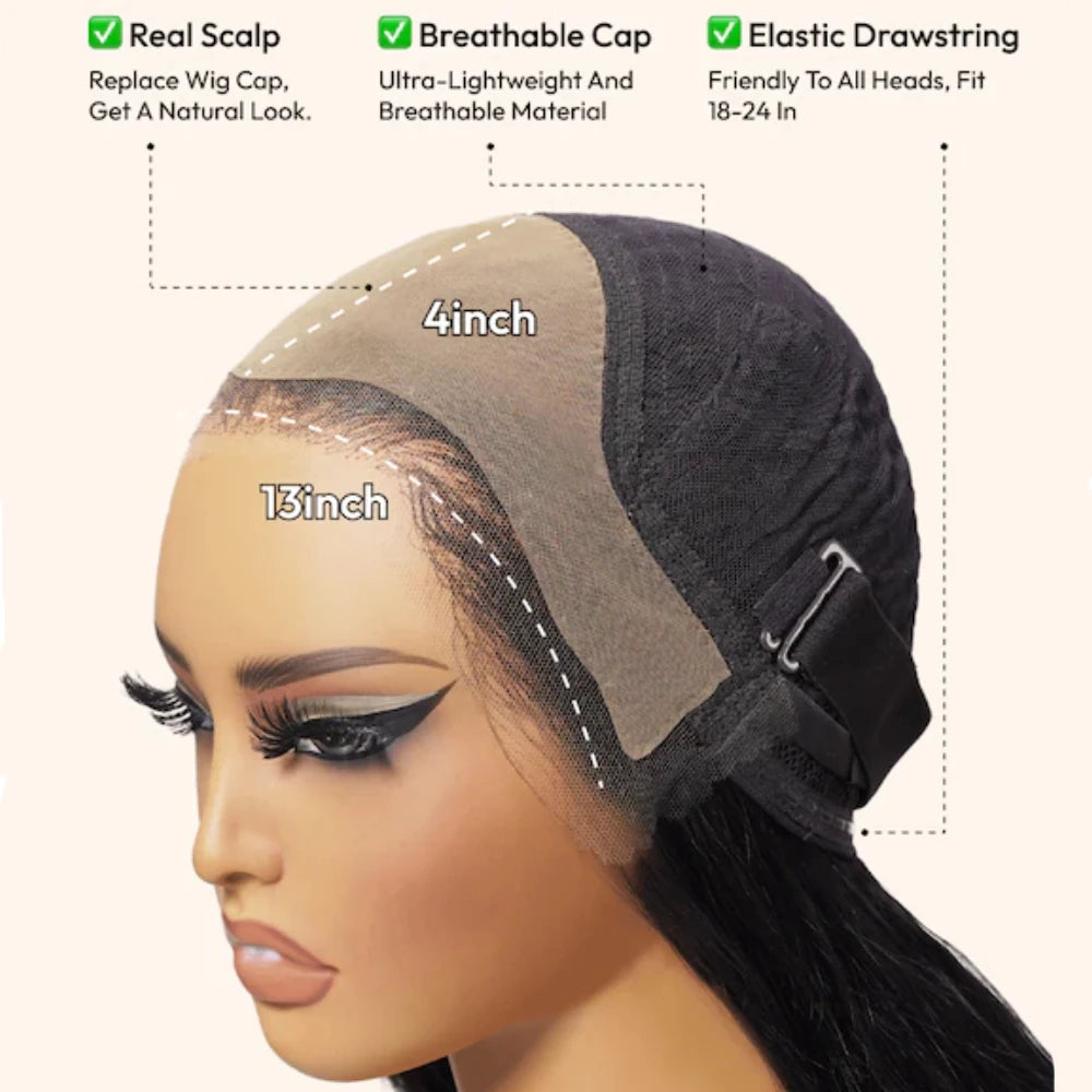 Real Scalp 13x4 HD Lace Frontal Layered Straight Human Hair Wig