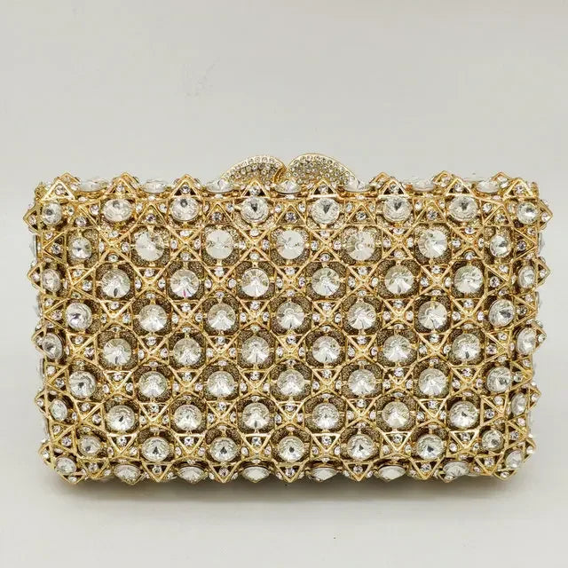 Hard Plaid Brown Crystal Clutch for Women