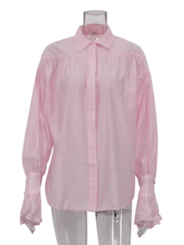 Casual Loose See-Through Long Sleeve Patchwork Blouse