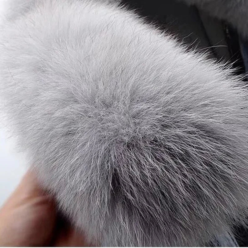 Winter Denim Overcoat Faux Fox Fur Collar