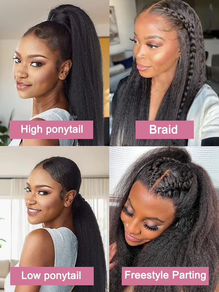 High Density Kinky Straight 360 Lace Front Human Hair Brazilian Yaki Straight 13x6 HD Wig