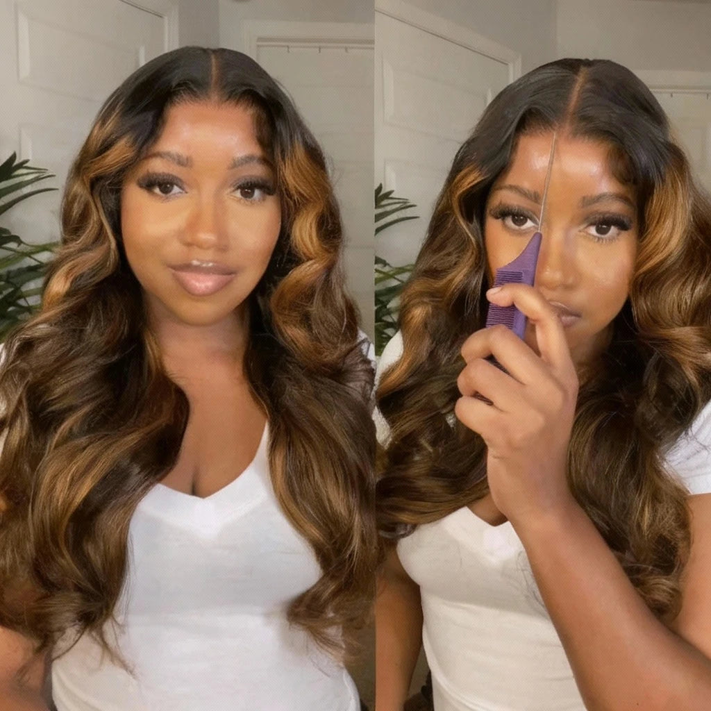 Balayage Highlight Body Wave 7x5 Human Hair Ready To Wear Go Wig