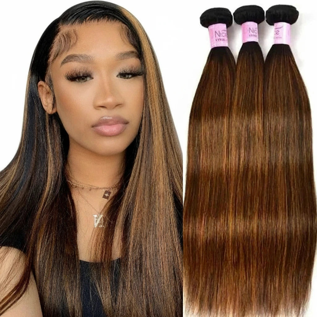 Brown Balayage Straight Hair 3PCS Bundle