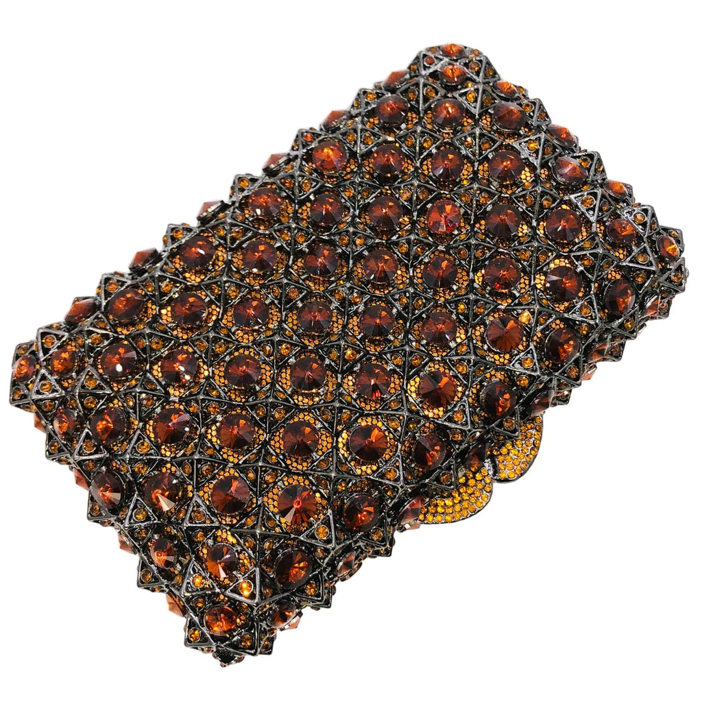 Hard Plaid Brown Crystal Clutch for Women