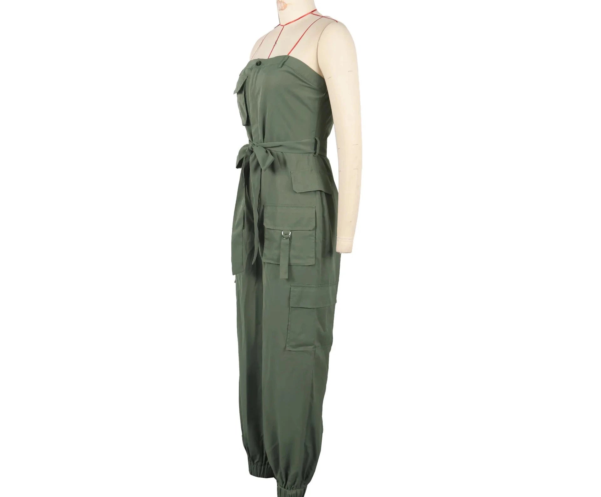 Women's Sleeveless Strapless Sashes Cargo Jumpsuit