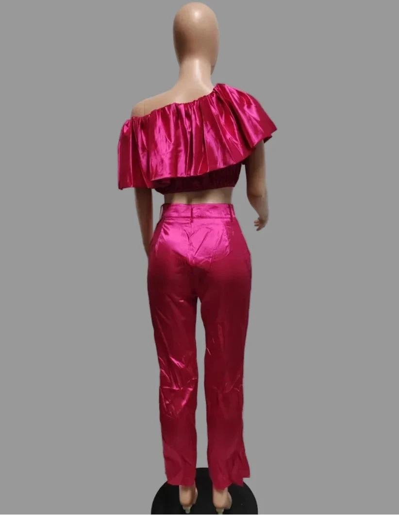 Women's Butterfly Sleeve Blouse and Wide Leg Pants Outfit