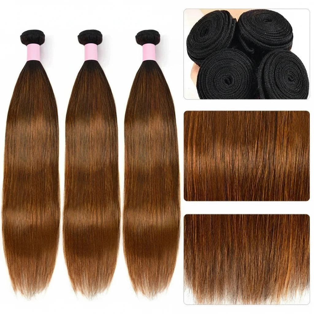 Balayage Straight Hair Bundles Pre Colored Sew Extensions