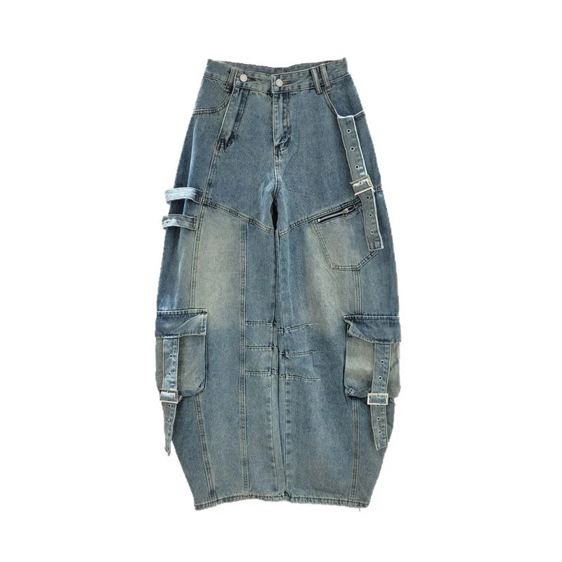 Women's Jeans High Waist Cargo Wide Leg Denim Pants