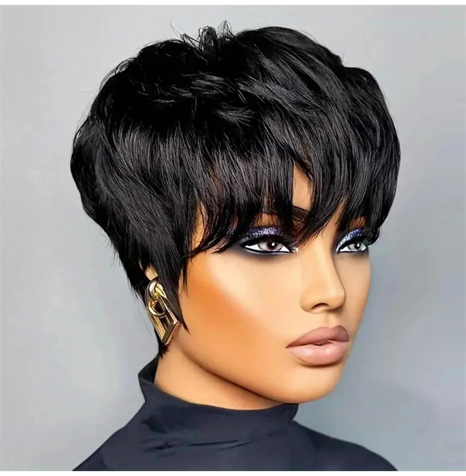 Remy Pixie Cut Short Straight Human Hair Wig For Women