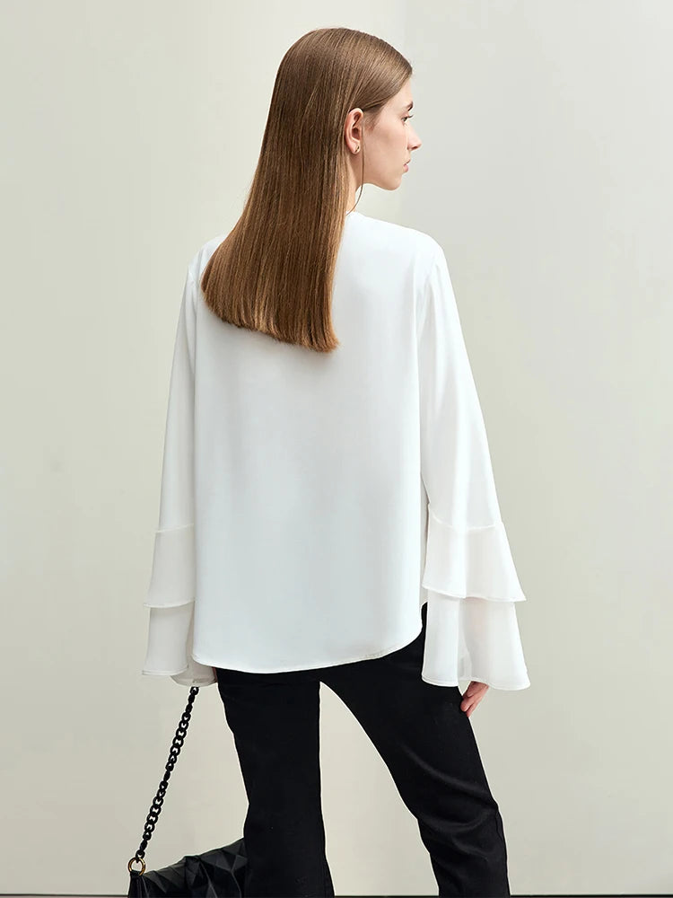 Women's Chiffon V-neck Double-layer Butterfly Sleeve Retro Blouse