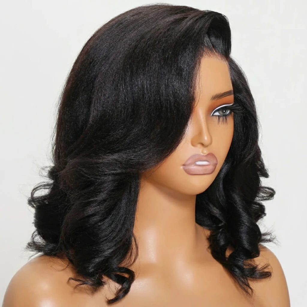 13x4 Light Yaki Loose Wave Bob Wig Pre Cut Pre Bleached Glueless Wig Human Hair