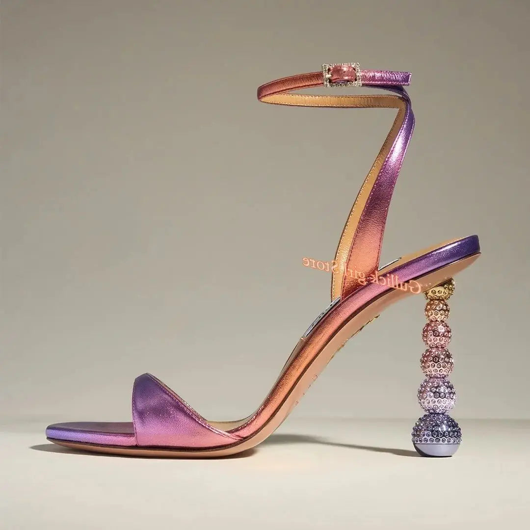 Crystal Ball High Heel Sandals Ankle Buckle Strap Open Toe Dress Shoes