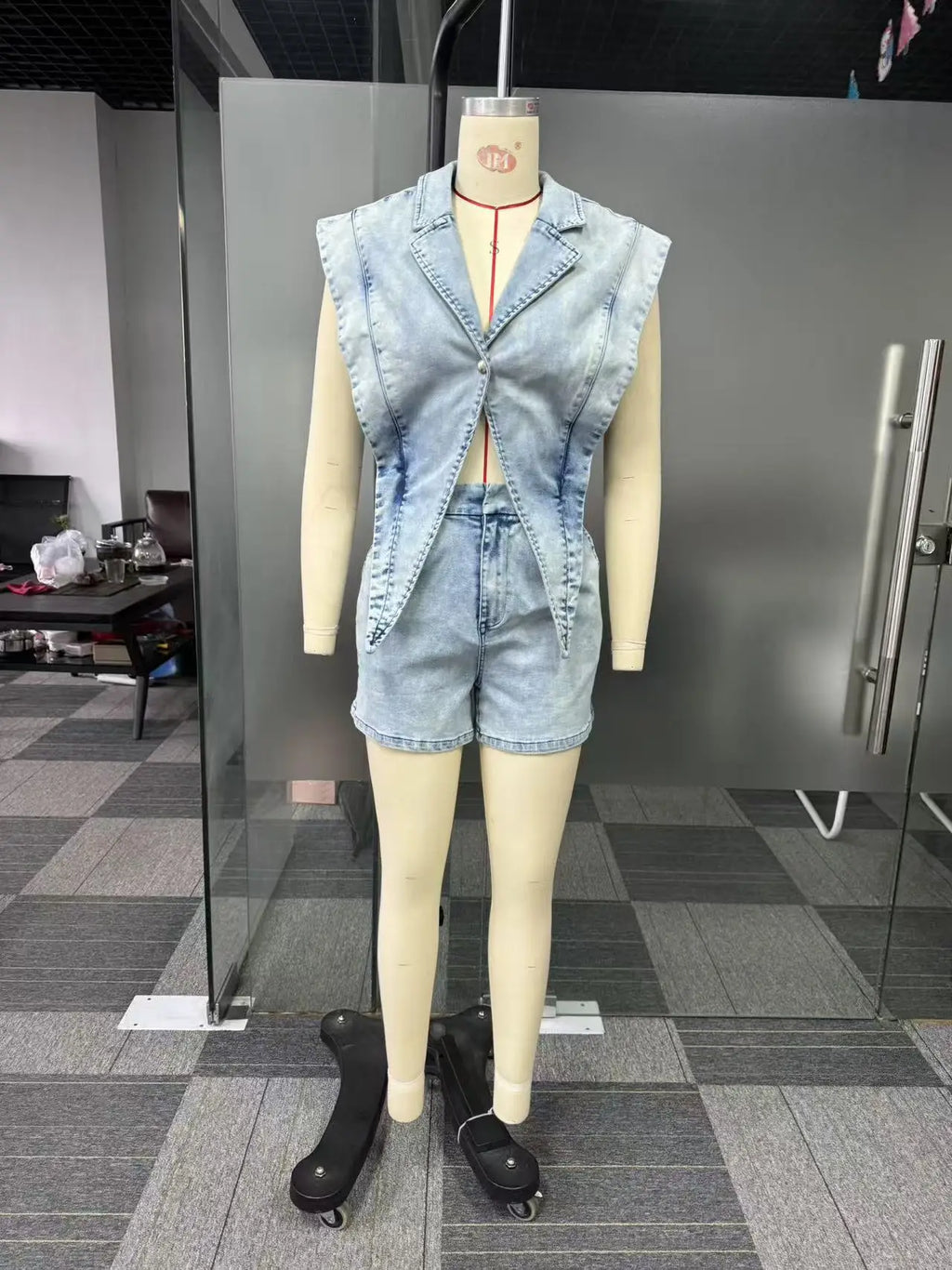 Women’s Denim Sleeveless Hollow Out Short Jumpsuit