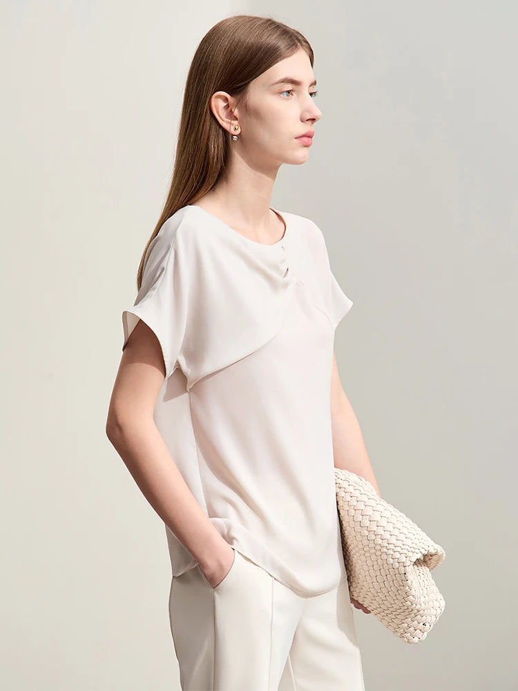 Women’s Round Neck Small Fly Sleeve Loose Basics Chiffon Blouse