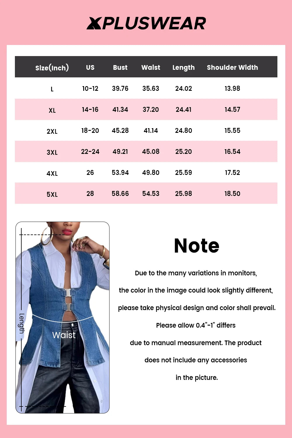 Plus Size Business Casual Blue Casual Split Denim Vest