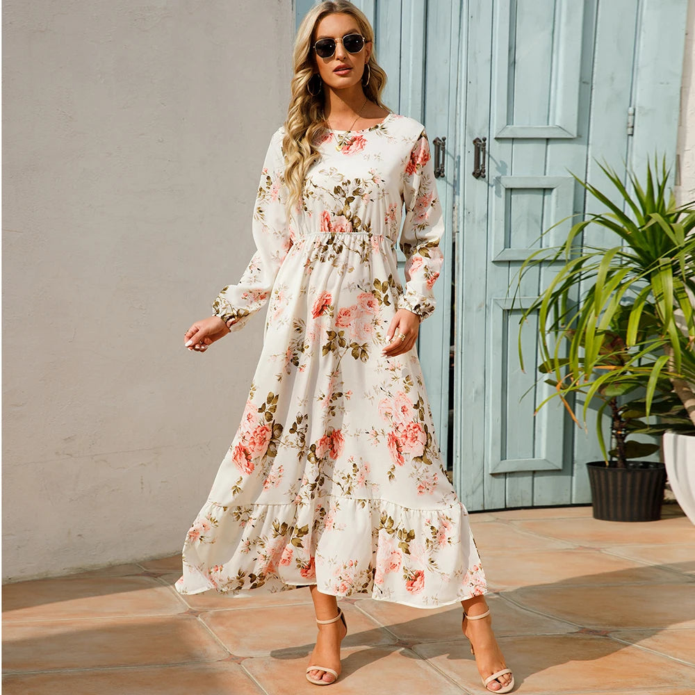 Bohemian  Chiffon Casual Long-Sleeve High Waist Maxi Dress